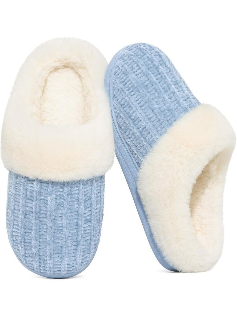 Women's Blue Comfy Wool Like Lined Closed Toe Warm Knit House Slipper Shoes